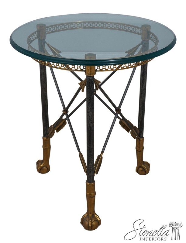 60669EC: Regency Style Glass Top Steel & Brass Base Lamp Table