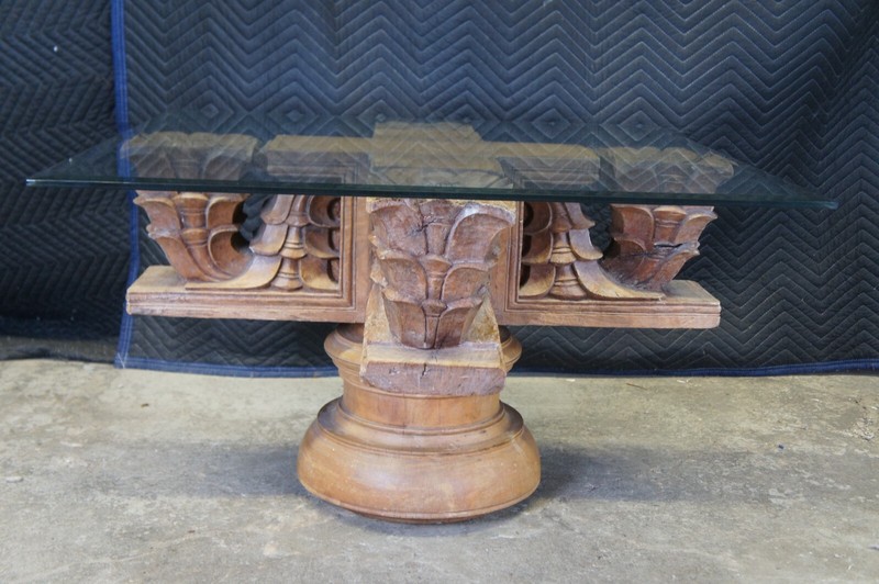 Antique Architectural Reclaimed Teak Ornamental Temple Pedestal Coffee Table gallery