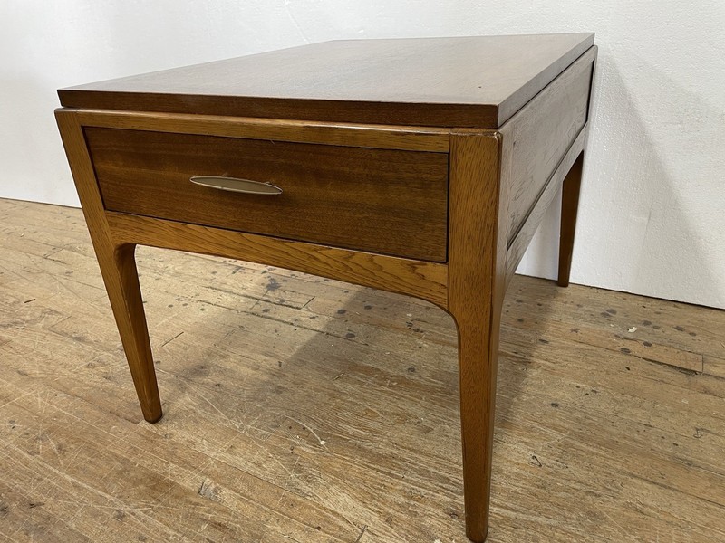 1968 MCM Lane Rhythm Collection Walnut Single End Table w Drawer Brass Plate gallery