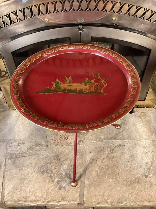 Mid Century Italian Empire Red Tole Ware Style Folding Table Made In Italy gallery