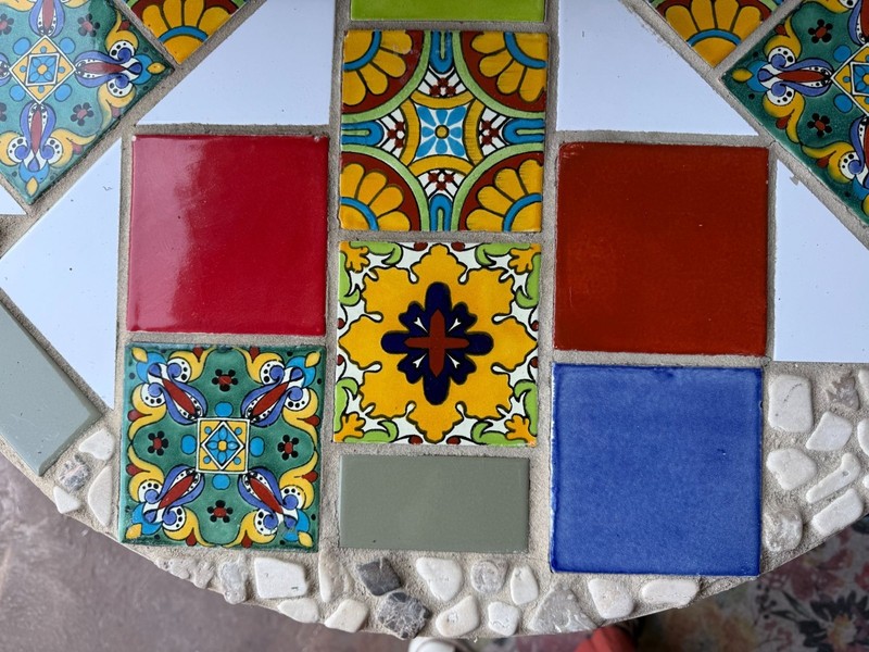 Coastal Living ~ Vintage Mid Century ~ Patio Garden Iron Table ~ Talavera Tile gallery
