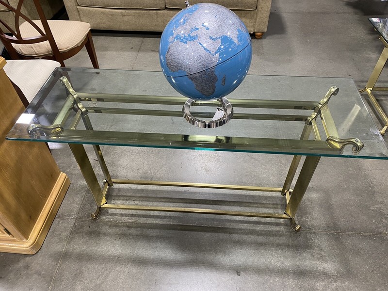 VTG 2pc Beveled Glass & Brass Console Table Foyer & End Table HOLLYWOOD REGENCY