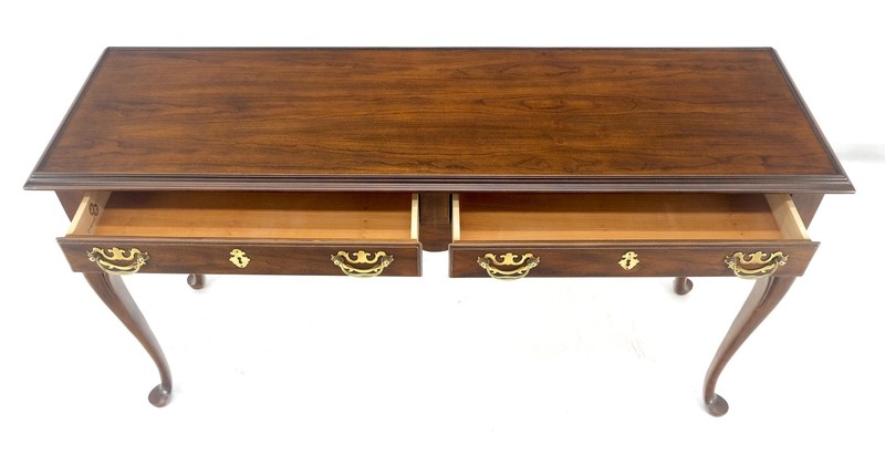 Solid Cherry Queen Ann Style Brass Drop Pulls Two Drawers Console Table MINT gallery