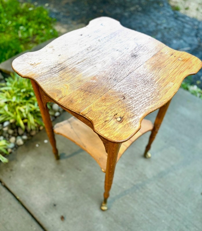 Victorian Antique Oak Parlour End Accent Table Carved Legs Brass Feet Lamp Table gallery
