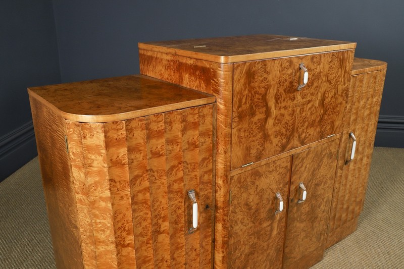 Antique English Art Deco Satinwood Cocktail & Drinks Cabinet Sideboard (c.1930) gallery