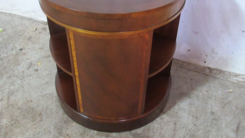 Baker Furniture Drum Bookcase Side End Table Mahogany Banded gallery