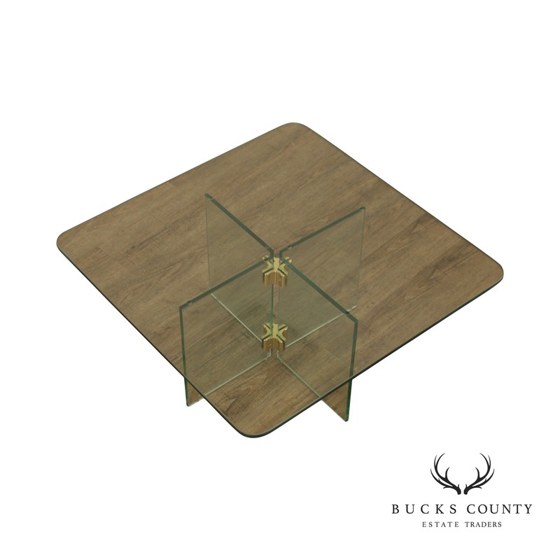 Leon Rosen for Pace Modern Glass Brass Coffee Table