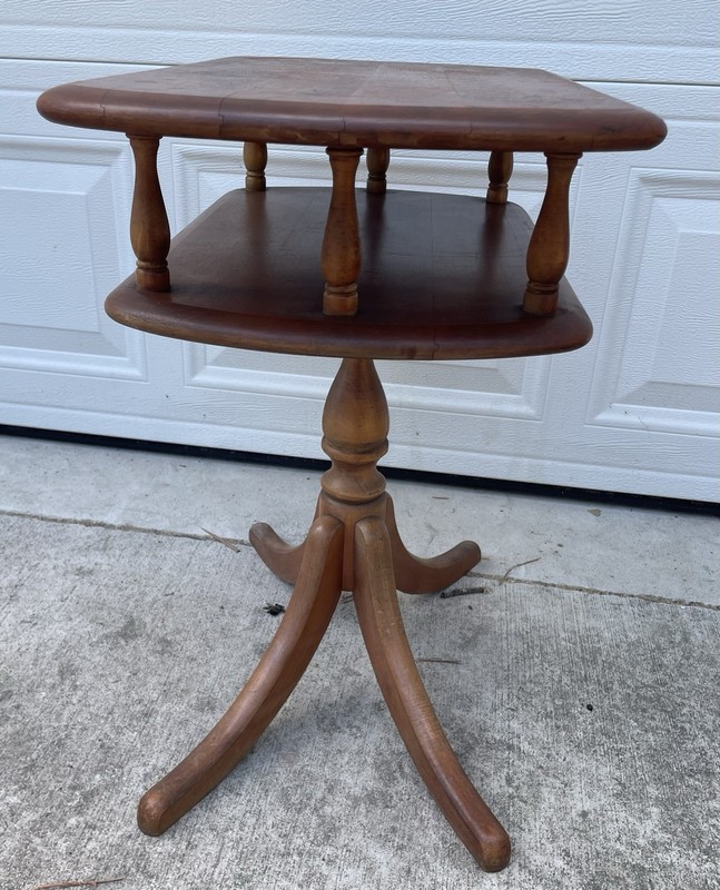 Mid Century American Maple Wooden Pedestal Table 1940's Side End 2 Tier Pedistal gallery