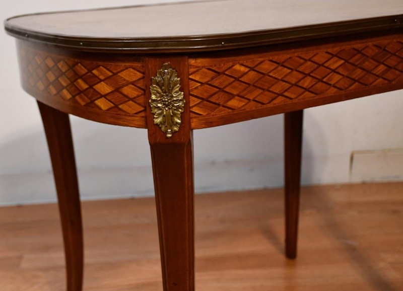 1910s Antique French Louis XV Walnut & Satinwood Inlay small Coffee Table FRANCE gallery
