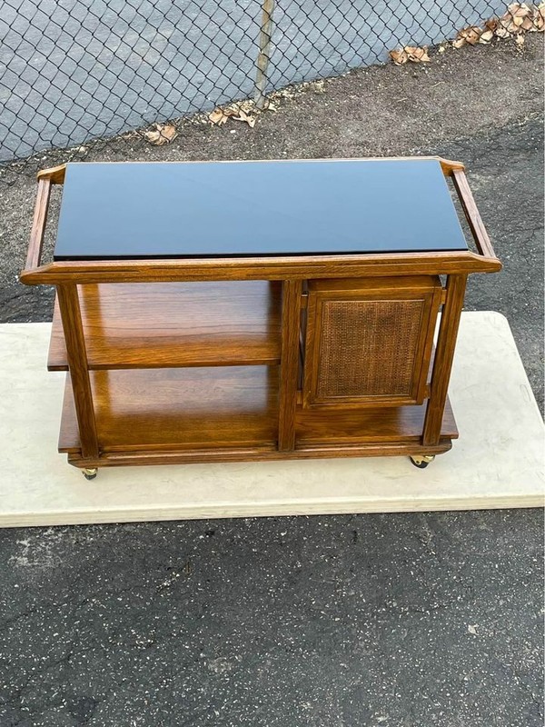Carthia Mid-Century A.Brandt Ranch Oak Serving Cart Extending Leaf Floating Cabi