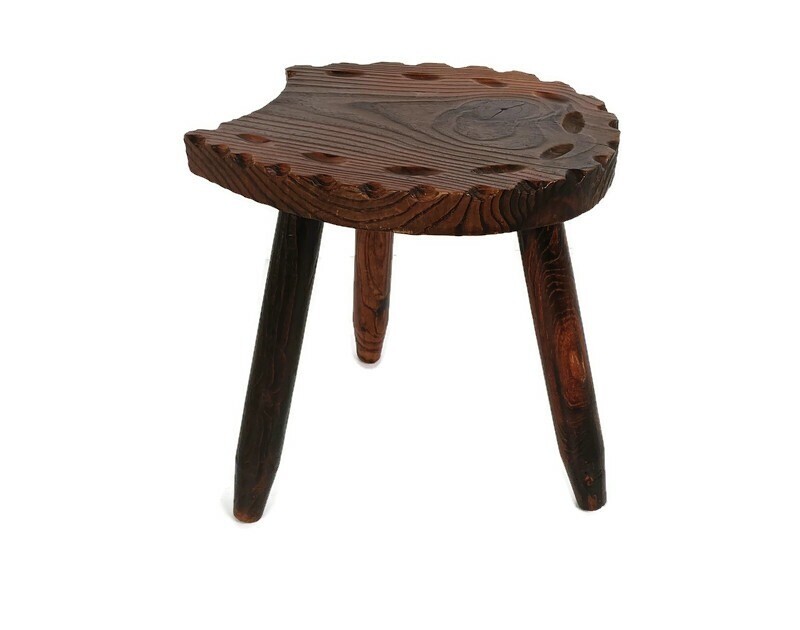 Spanish Milking Stool Table Pedestal Plant Bonsai Stand Carved Wood Horseshoe fo