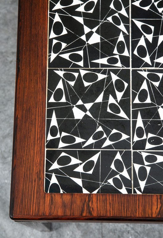 Mid Century Danish Modern Coffee Table Rosewood Tile White Black Surfboard NM gallery