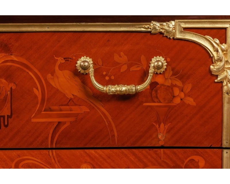Exquisite French Ormolu-Mounted Mahogany Parquetry Marble-Top Commode C. 1870 gallery