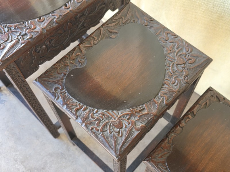 Set Of 4 Vintage Chinese Hand Carved Rosewood Or Mahogany Nesting Tables gallery