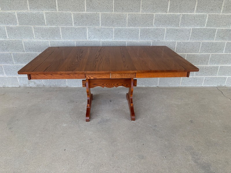 TOM SEELY SOLID OAK TRESTLE STYLE TWIN LEAF EXTENSION DINING TABLE gallery