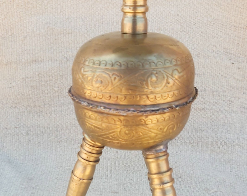 Handmade Pair Moroccan Brass Heavy Tea Table Tripod Stand Middle Eastern Etched gallery