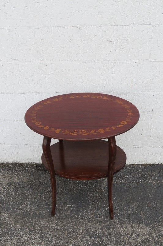 Victorian 1890s Inlay Two Tier Oval Side End Table 5641 gallery