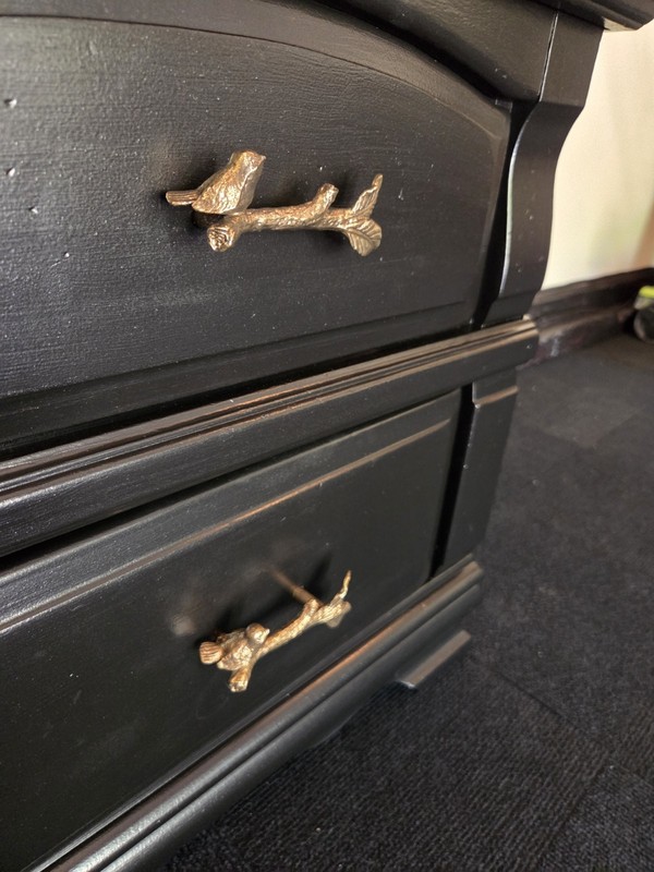 Upcycled Vintage Refurbished End Table Accent Black Hand Painted Wooden gallery