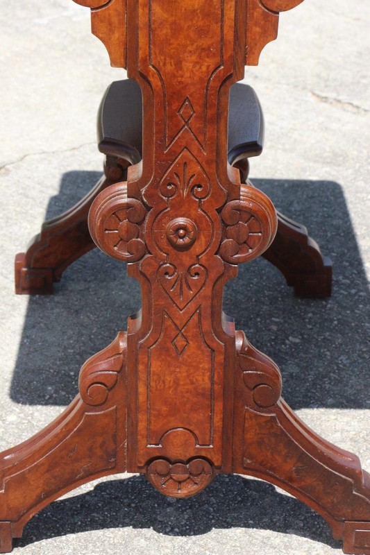 Gorgeous Burl Walnut Victorian Sewing Vanity Table with Carved Sides ~ Ca.1870 gallery