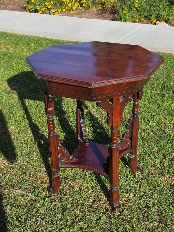 Late Victorian Chinoiserie Octagonal Parlour Table Carved Dragon Motifs (As-Is) gallery