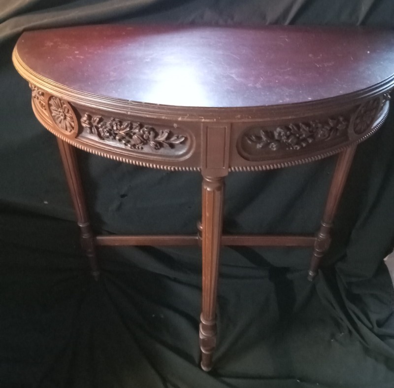 Antique Grand Rapids Imperial Louis XVI Style Hand Carved Half Moon Table gallery