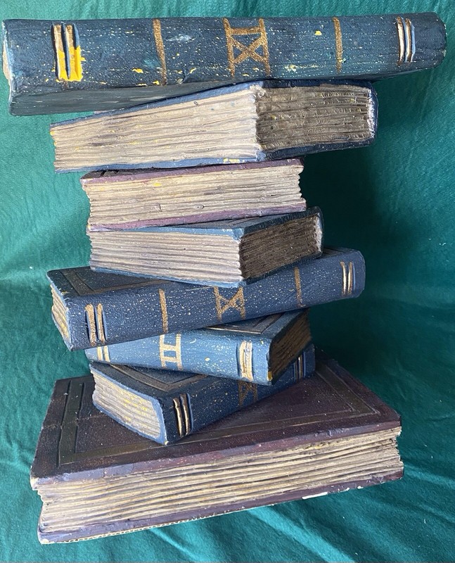Vintage Side Table Stacked Faux Books Multi Color Hand Painted Wood Sculpture gallery
