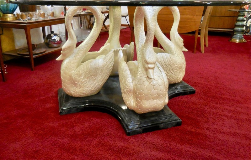 Hollywood Regency Swan table glass top Frank sinatra estate