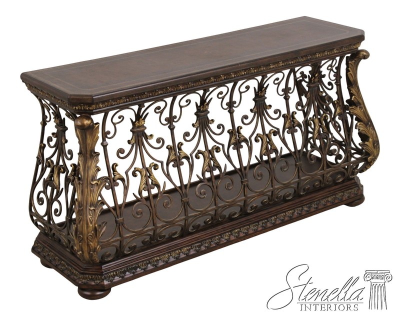 73144: Designer Metal Base Leather Top Console Table