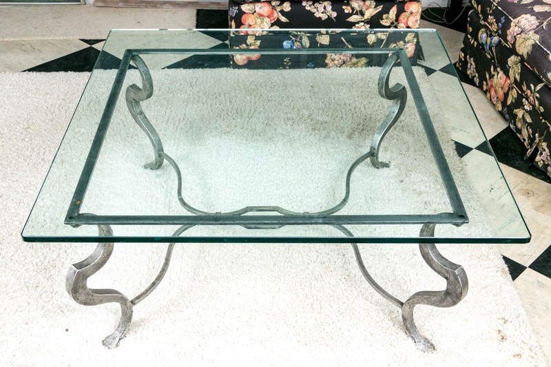 Mid 20th Century Hollywood Regency Style Steel and Glass-Top Coffee Table gallery
