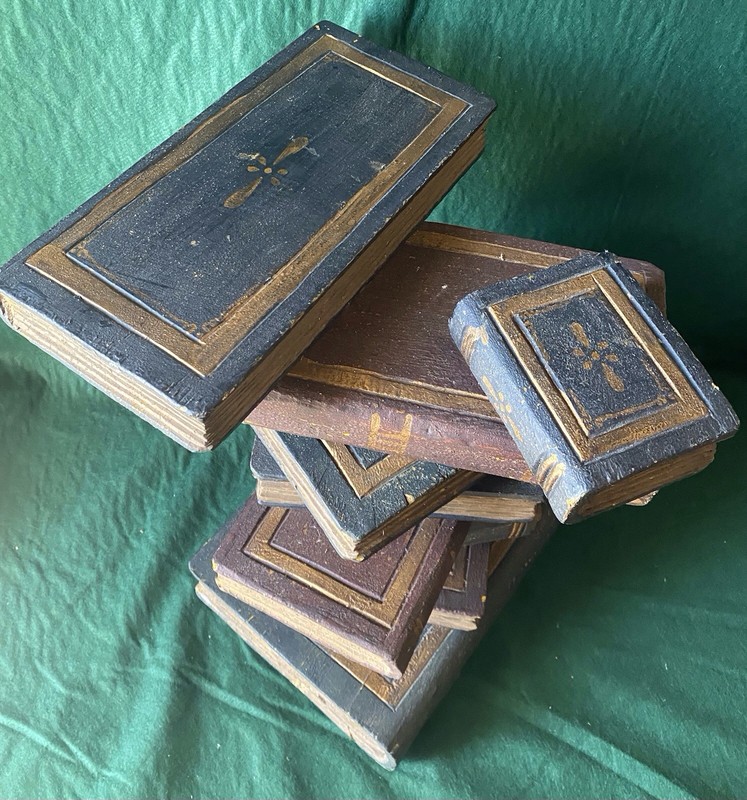 Vintage Side Table Stacked Faux Books Multi Color Hand Painted Wood Sculpture gallery