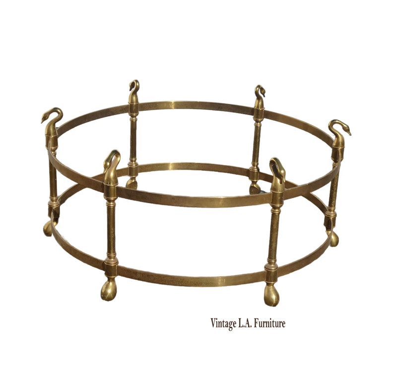 Vintage Hollywood Regency LeBarge Style Brass Coffee Table Base w Swan Heads
