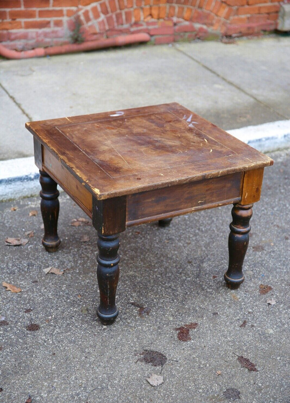 Vintage side end table butcher coffee wood table rustic kitchen lodge turned leg