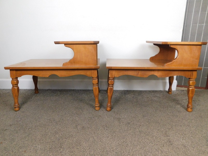 VTG Pair 1950s 2 Tier Step Tables End Lamp Laminate Wet Bar Top Solid Maple gallery