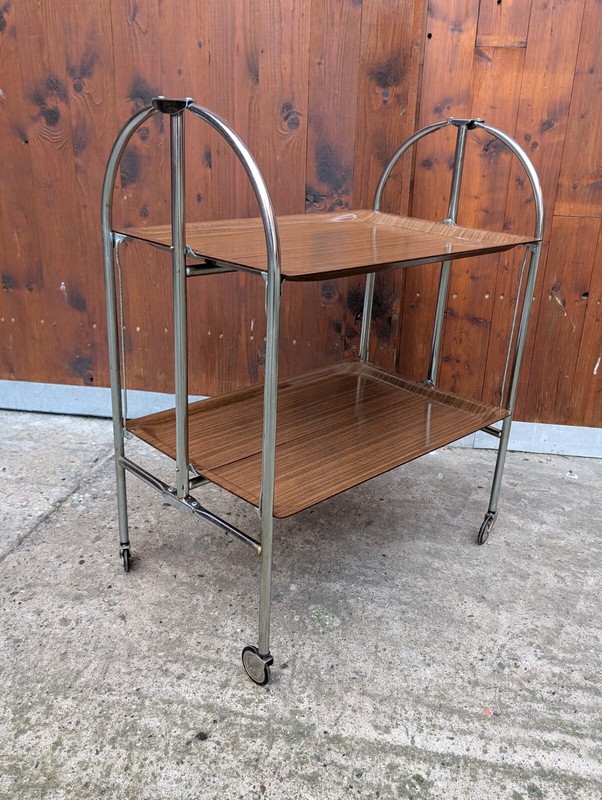 Dinet Set Serving Cart Tea Cart Table Side Table Walnut Bar Chrome 70S WOW 1/5 gallery
