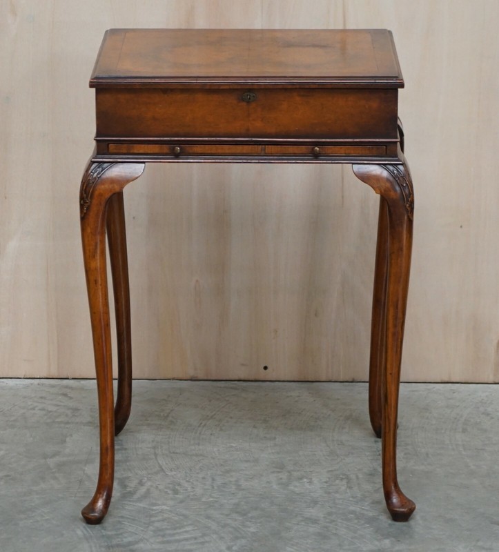 EXQUISITE BURR WALNUT JEWELLERY BOX BURR WALNUT SIDE END TABLE WITH GLASS SHELF gallery
