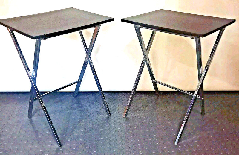 RARE PAIR OF MID CENTURY FOLDING BLACK TEXTURED TOP TABLES WITH Stand by ARTEX