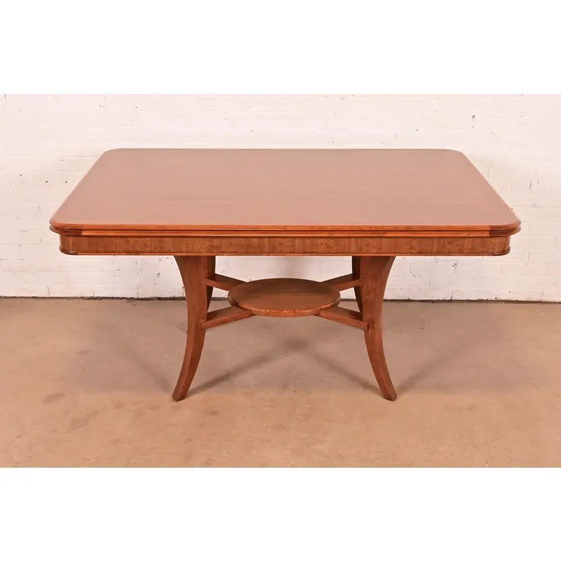 John Widdicomb Art Deco Walnut and Burl Wood Dining Table, Newly Refinished