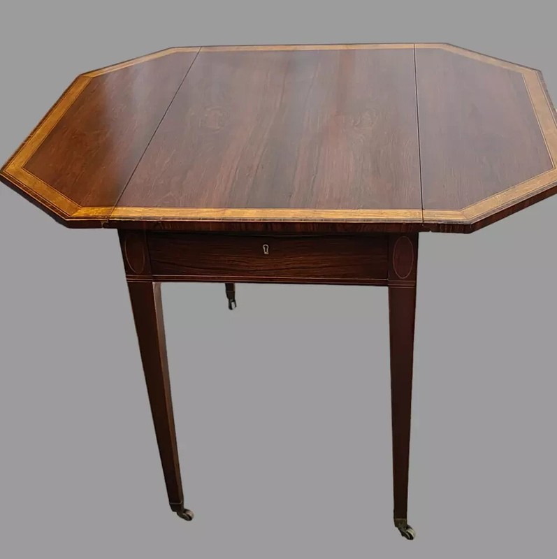 Antique English Sheraton Rosewood Satin Wood Banded Pembroke Drop Leaf Table