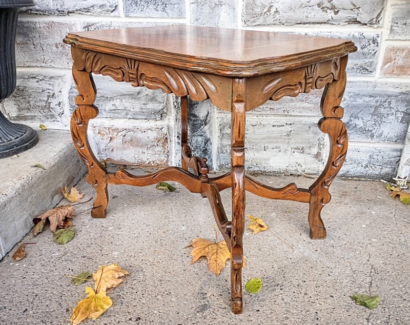 Vintage French Style Floral Carved Inlaid Wood Side End table gallery