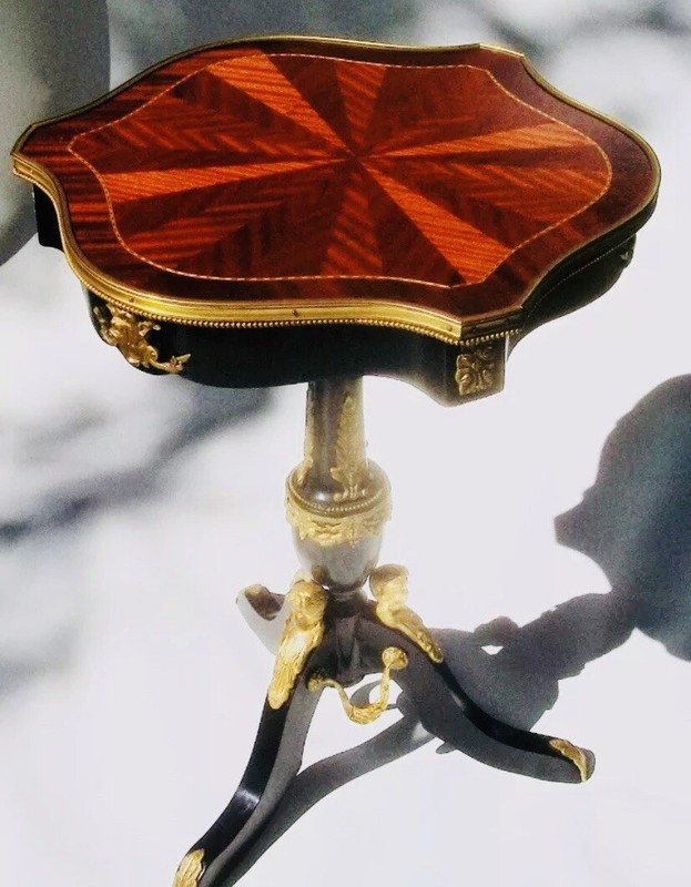 1875 Inlaid Parquetry French Empire Furniture Antique Side Table End Table
