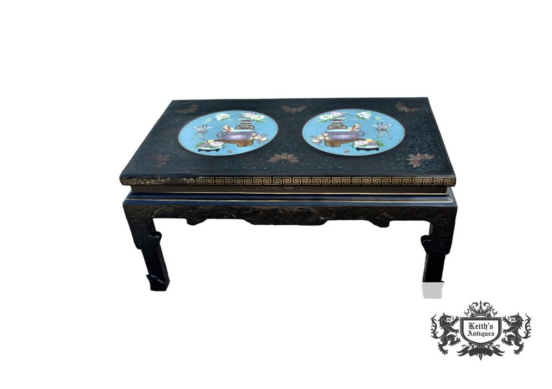 Vintage Asian Cocktail Table w/Cloisonné Panels