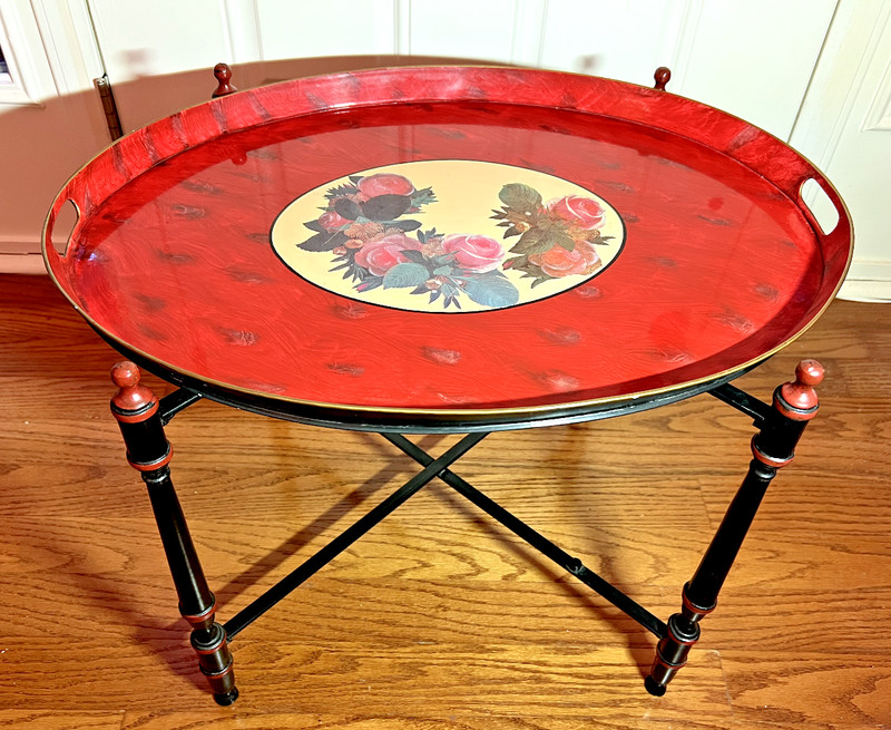 Italian Hand-painted Tole Tray Top Accent Table