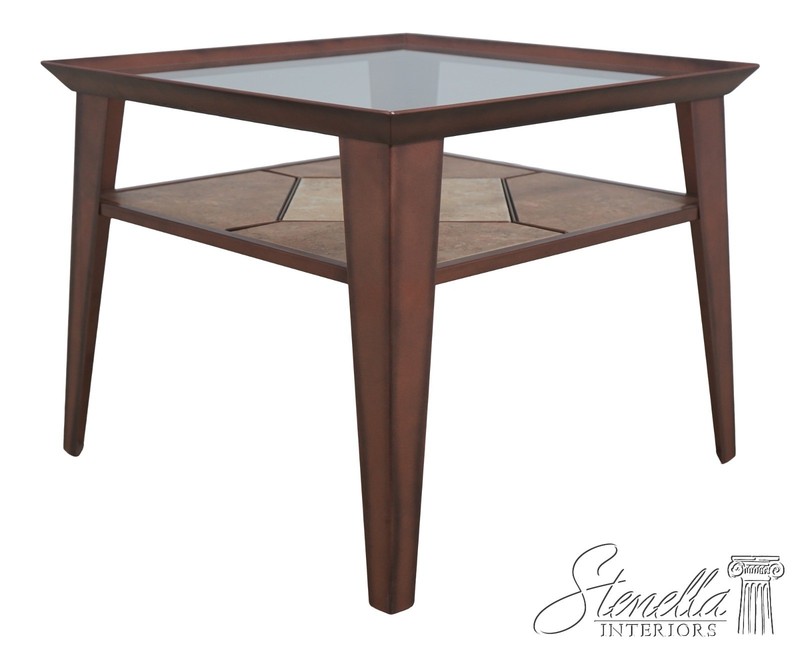 F72393: Square Glass Top Mid Century Modern 2 Tier Tile Coffee Table