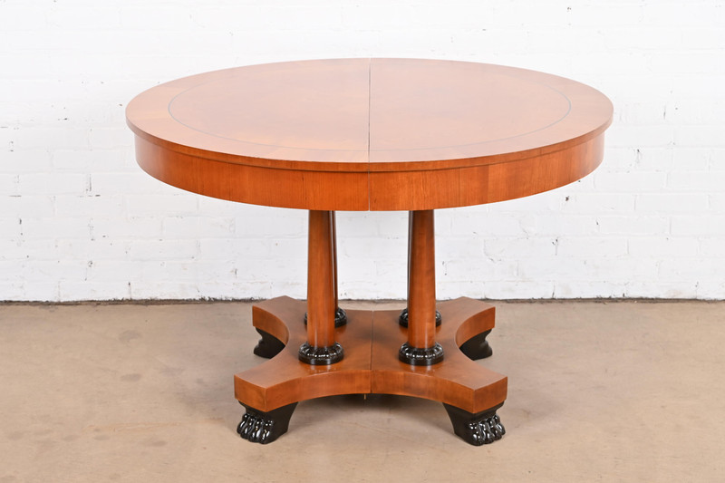 Baker Furniture Neoclassical Cherry Wood and Parcel Ebonized Dining Table