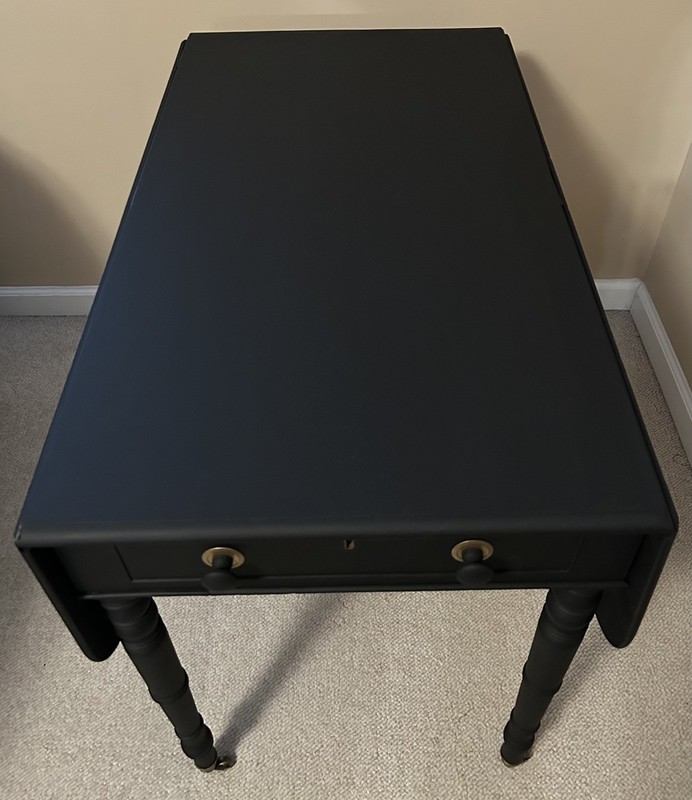 1890s Antique George 111 Sheraton (Matte Black) Drop Leaf Table on Brass Casters gallery