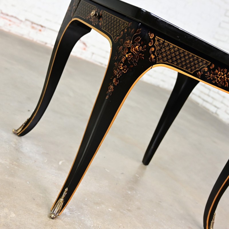 1982 Drexel Heritage ET Cetera Chinoiserie End Table Black & Burl with Ormolu gallery