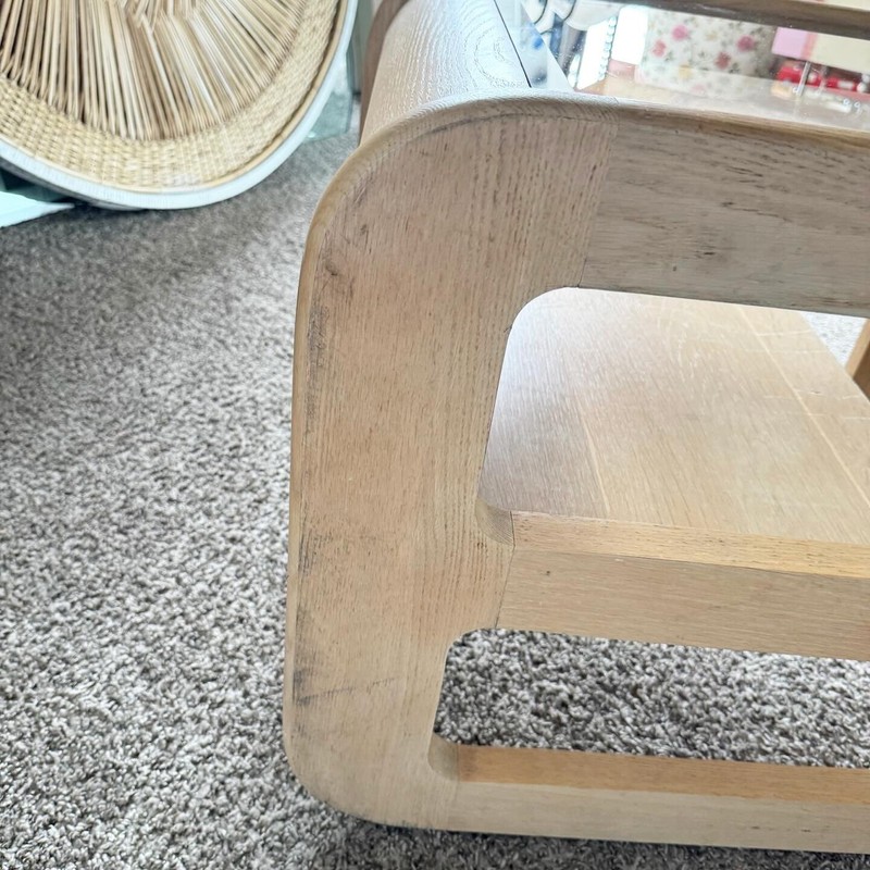 Mid Century Modern Oak Side Table With Smoked Glass Top by Lou Hodges gallery