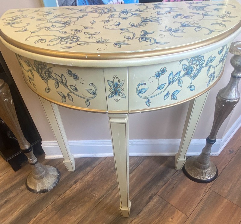 Mid-Century Imperial Demi-Lune Console Table