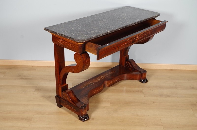 Charles X Inlaid Rosewood Console, St. Anne's Marble, circa 1825 gallery