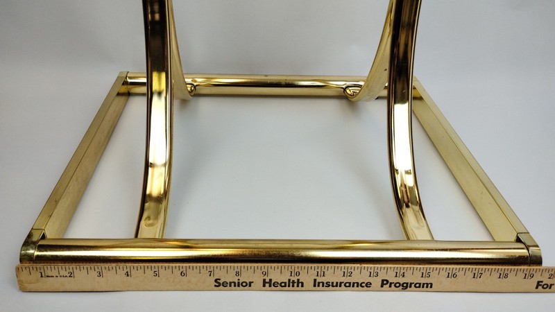 1960s Hollywood Regency Gold Tone Brass & Glass End Side Table w/Bent Arch Base gallery